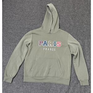 Paris Glam French Design Olive Green Pullover Hoodie Size L